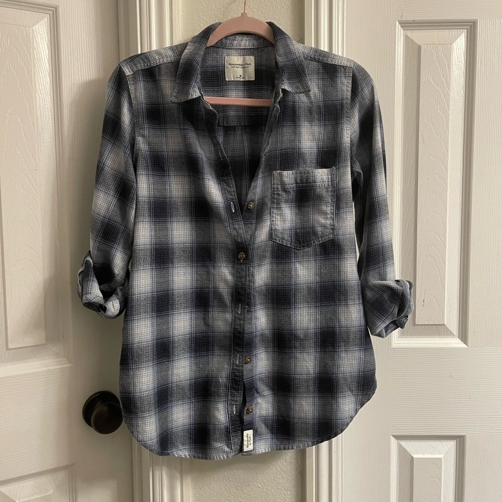 Abercrombie & Fitch Navy and White Plaid Shirt